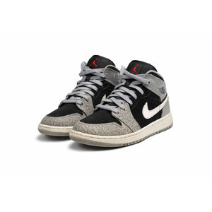 Nike Air Jordan 1 Mid SE Elephant Print Black Gray Sneakers US 7Y